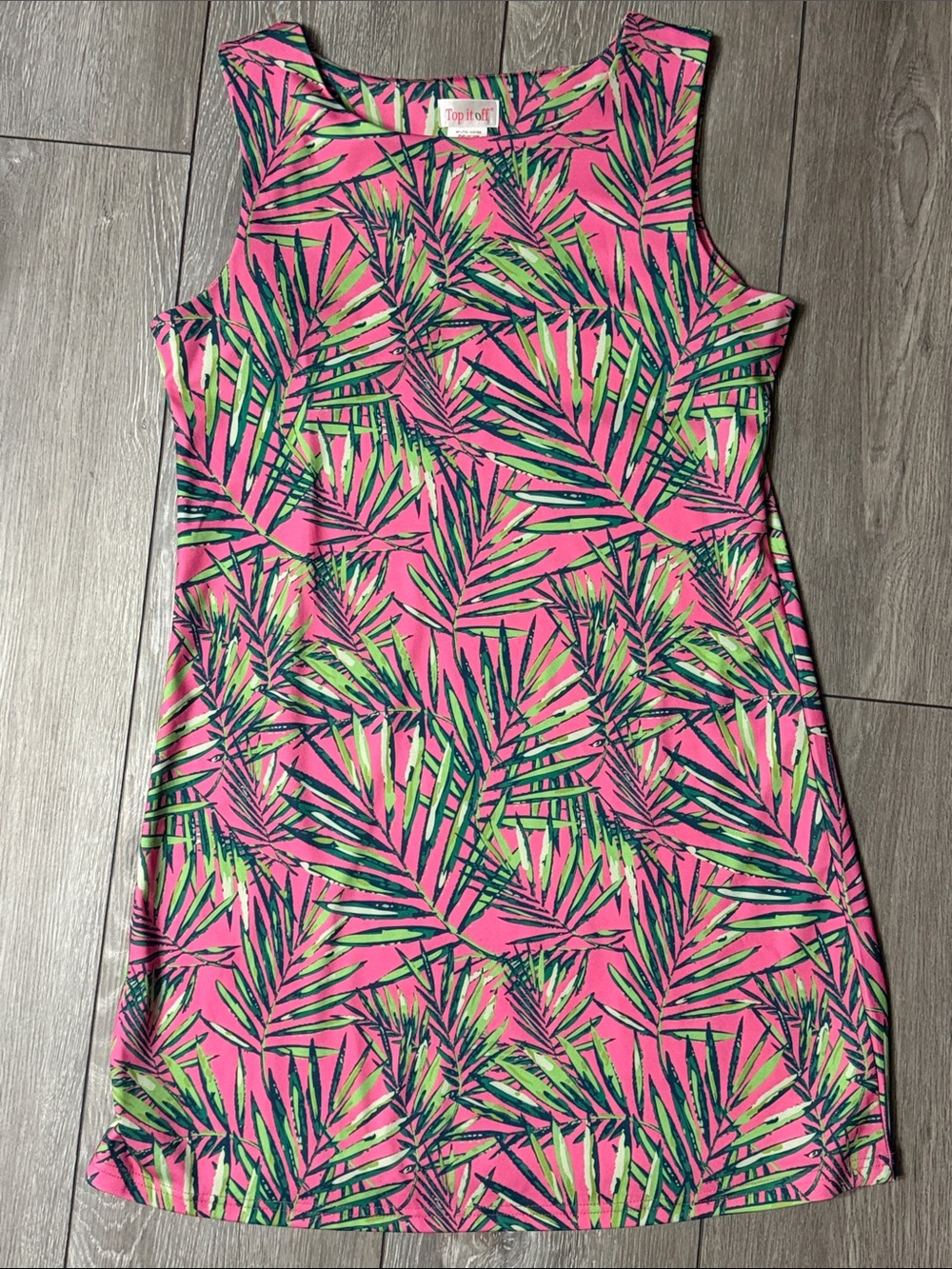 Tropical Pink Palm-Print Sleeveless Dress by Top It Off